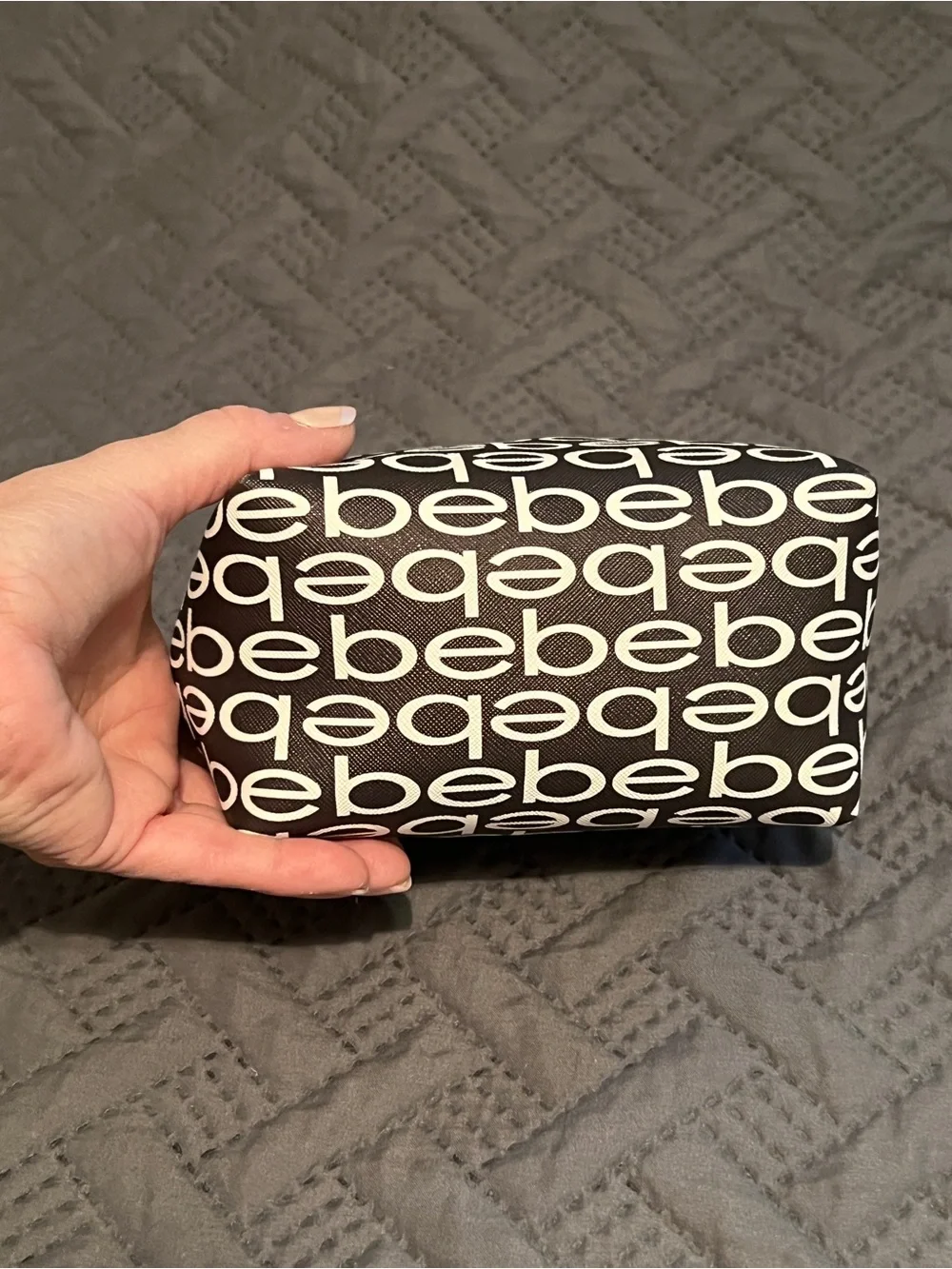 bebe Black & White Signature Logo Cosmetic Case with travel containers